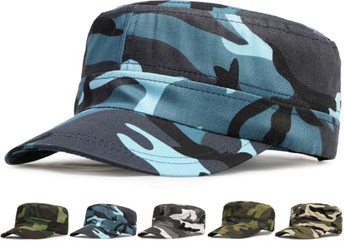 Initlove Cadet Army Cap Military Unisex Flat Top Hat for Men Women - color: Camo Blue