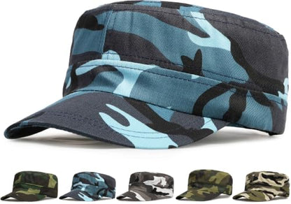 Initlove Cadet Army Cap Military Unisex Flat Top Hat for Men Women - color: Camo Blue