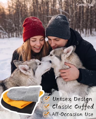 Connectyle Men's Cuffed Beanie Hat Double Layer Knit Winter Watch Cap - color: Dark Red