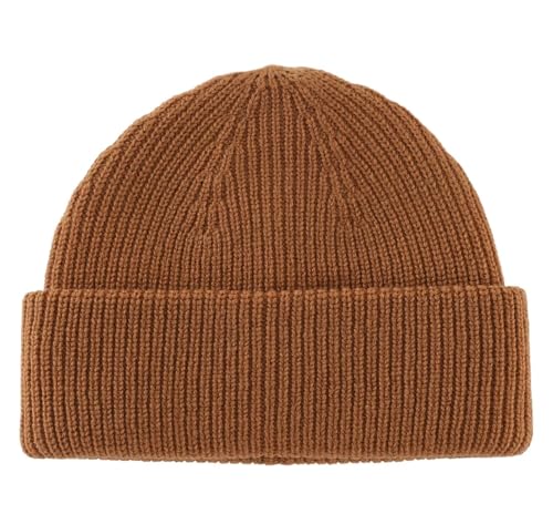 Connectyle Short Fisherman Beanie for Men Women Warm Winter Hats Knit Cuffed Beanies Skull Cap Acrylic Watch Hat - color: Camel