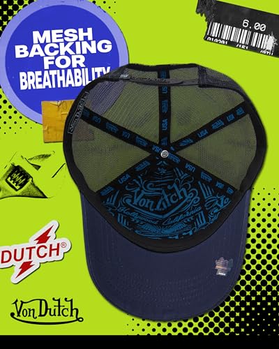 Von Dutch Unisex Trucker Hat, Colorblock, Mesh Back, Curved Bill, Snapback - color: Navy