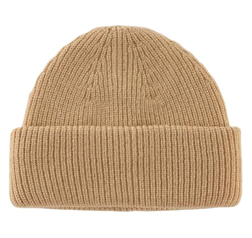 Connectyle Short Fisherman Beanie for Men Women Warm Winter Hats Knit Cuffed Beanies Skull Cap Acrylic Watch Hat - color: Khaki