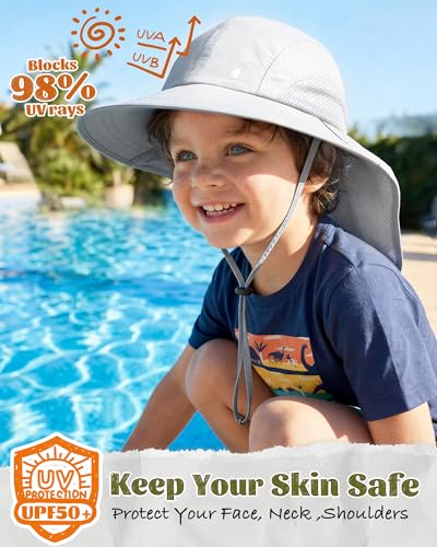 Camptrace Toddler Kids Sun Hat UPF 50+ with Neck Flap Ponytail Hole - color: 01-grey, size: 2-5T