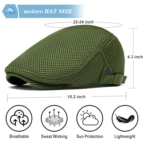 meioro Mens Breathable Mesh Summer Hat Adjustable Flat Cap Newsboy Beret Ivy Cap Irish Cabbie Fishing Hats - color: Green