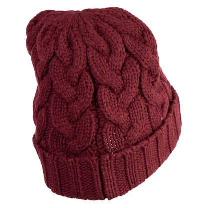 e4Hats.com Chunky Cable Knit Cuff Long Beanie - color: Burgundy