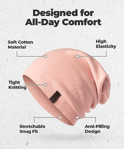 Warm Slouchy Beanie Hat - Deliciously Soft Daily Beanie in Fine Knit - color: Soft Pink