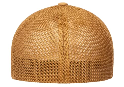 Flexfit 6511 Fitted Mid-Profile Stretchable Mesh Panels Trucker Cap - color: Caramel, size: Large-X-Large