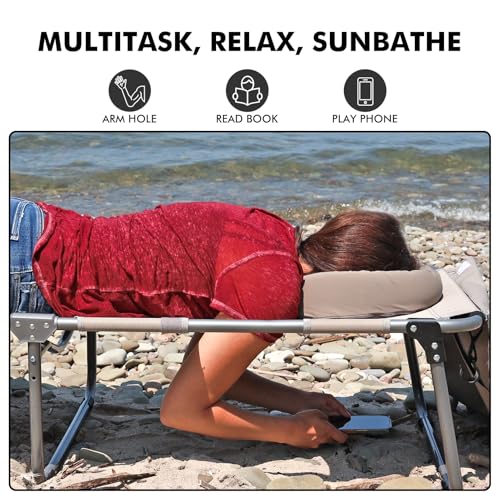 Tanning Chair with Sun Canopy Face Hole Softer Padded Adjustable Washable, Heavy Duty Layout Folding Lounge Chair for Adults Outside Beach Reading Sunbathing Poolside Lawn, UPF 50+ Sun Shade, 300 LBS - color: Black, size: Standard Size