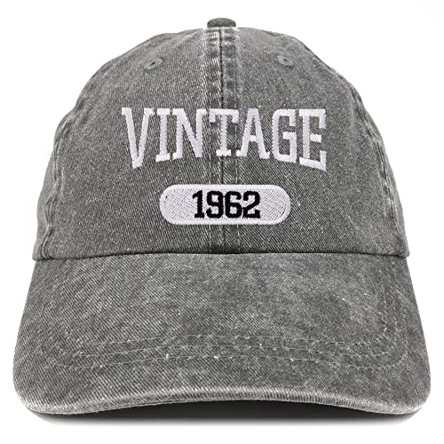 Trendy Apparel Shop Vintage 1962 Embroidered 63rd Birthday Soft Crown Washed Cotton Cap - color: Black