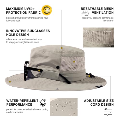 TOP-EX UVCoolix™ Men's Wide Brim Sun Hat with Cooling Neck Flap - color: Light Grey, size: Large-X-Large