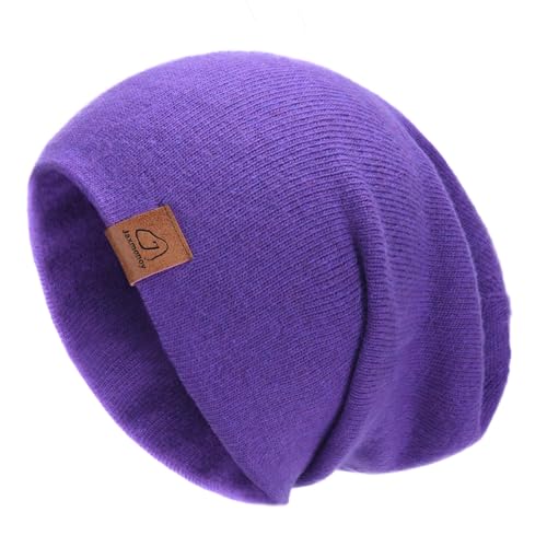 jaxmonoy Slouchy Knit Beanies Winter Hats for Women Men Soft Warm Reversible Slouch Cuffed Skull Knitted Beanie Cap - color: Purple