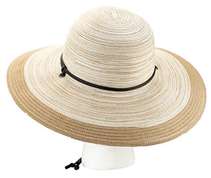 Sloggers Women's Wide Brim Braided Sun Hat with Wind Lanyard - UPF 50+ Maximum Sun Protection - color: Duo Light Brown