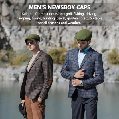 meioro Herringbone Flat Ivy Newsboy Cap for Men Classic Tweed Newsboy Hat Wool Blend Flat Cap Gatsby Cabbie Hats Ivy Caps - color: Green