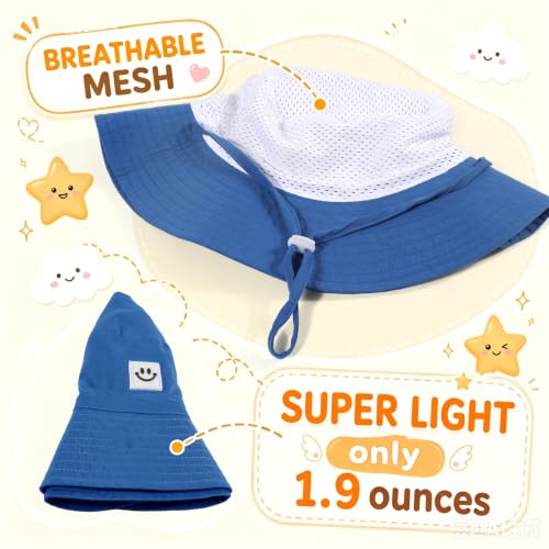 Kids Sun Hat Smile Face Bucket Hat Toddler Hat Wide Brim Adjustable Strap - color: Blue+pink, size: 3-8T