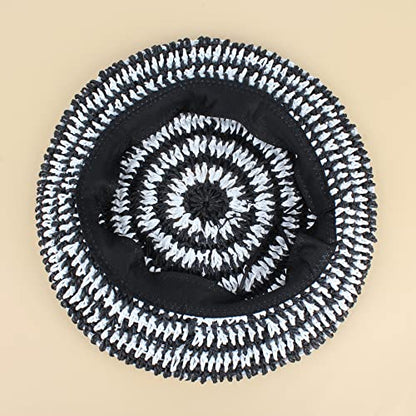 Women Summer Straw Woven Sunhat Classic Beret Artist Painter Sun Hat Cap - color: Stripes Black
