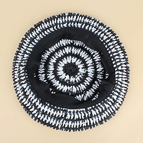 Women Summer Straw Woven Sunhat Classic Beret Artist Painter Sun Hat Cap - color: Stripes Black