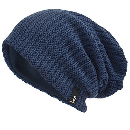 VECRY Mens Slouchy Beanie Knit Skull Cap Long Baggy Hip-hop Winter Summer Hat B305 - color: Ribbed-navy, size: Large