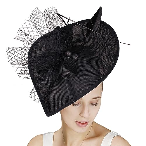 GIBZ Women's Wide Brim Fascinator Elegant Tea Party Headband - color: Black