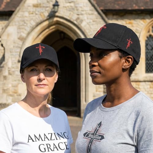 Christian Faith Cross Hats, Embroidered Baseball Caps for Men & Women - color: Black/Red