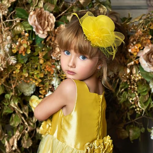 Zinniday 2026 Mini Fascinators Hat - Elegant Small Yellow Kentucky Attire Headwear Accessories 1920s 50s High Tea Party Church Tiny Veil Derby Hat with Hair Clip for Women Girls - color: Yellow