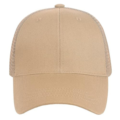 Falari Trucker Hat Baseball Cap Structured Plain Design 6 Panel, Adjustable Size - color: 2pk Khaki & Light Gray