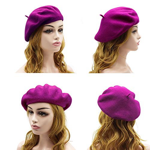 Wheebo Wool Beret Hat,Solid Color French Style Winter Warm Cap for Women Girls Lady - color: Purple(cranberry)