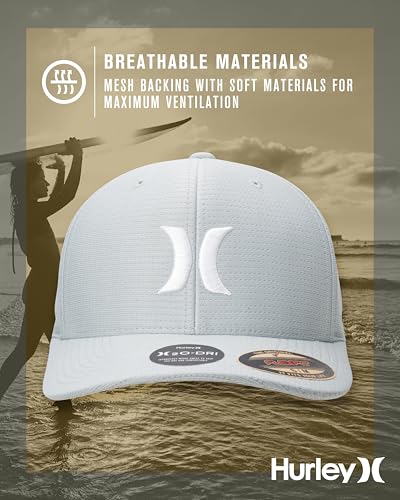 Hurley Mens Baseball Cap, H2O-Dri Stretch Fitted Hat with Curved Bill - color: Mystic Stone, size: Large-X-Large