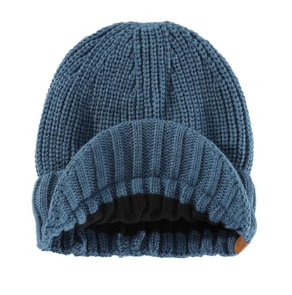 Home Prefer Men's Winter Hat Thick Knit Beanie Cap with Visor Newsboy Beanie Hat - color: Airforce Blue