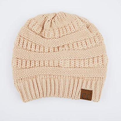 CC Classic Winter Fall Trendy Chunky Stretchy Cable Knit Beanie Hat - color: New Beige