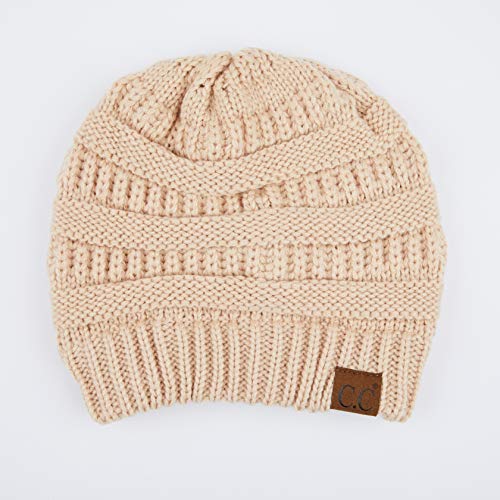 CC Classic Winter Fall Trendy Chunky Stretchy Cable Knit Beanie Hat - color: New Beige