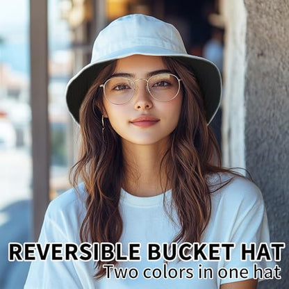 NPQQUAN Reversible Bucket Hats for Men Woman Packable Foldable Sun Hats for Women - color: Skyblue/Yellow(reversible)
