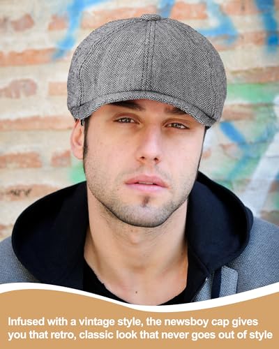 Suhine 6 Pcs Newsboy Cap for Men Octagonal Hat 8 Panel - style: Classic