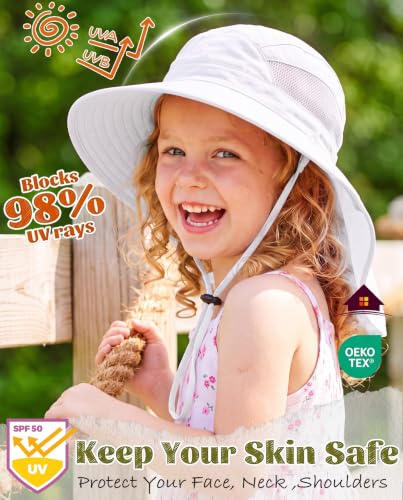 Home Prefer UPF50 Wide Brim Kids Sun Hat Neck Flap Boys Girls Sun Protection Hat for Beach Fishing - color: White, size: 2-4T