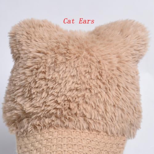 Cat Ears Fleece Lined Brimmed Beanie Hats Winter Golf Cap Brim Bill Visor Women - color: Blue