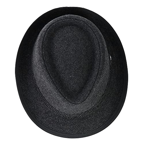 Men’s Fedora, 2” Brim, Classic Wool Blend with Herringbone Band - color: Grey, size: Large