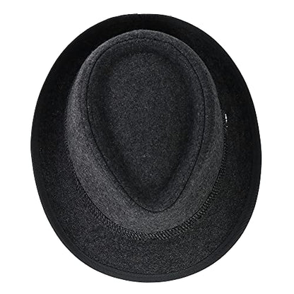 Men’s Fedora, 2” Brim, Classic Wool Blend with Herringbone Band - color: Grey, size: Large