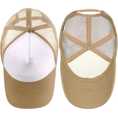 Falari 12 Pack Bulk Wholesale Mesh Trucker Hats 5 Panel and 6 Panel Baseball Caps for Men and Women - color: 5 Panel - Khaki
