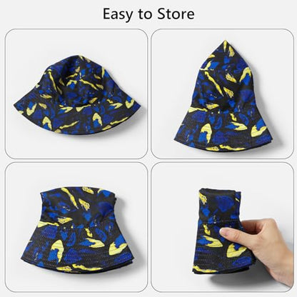 UPF 50+ Reversible Sun Hat - color: Black/Bright Blue and Yellow, size: Medium