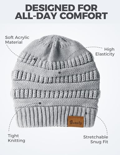 Slouchy Beanies for Women Cable Knit Winter Hats Ladies Gifts Chunky Skull Cap Thick Warm Stocking Caps for Cold Weather - color: Light Grey