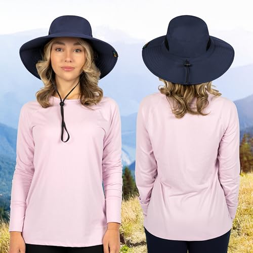 SUN CUBE Wide Brim Sun Hat for Men & Women, UPF 50+ UV Protection, Mesh Boonie Hat with Chin Strap, Fishing Hiking Hat - color: Navy