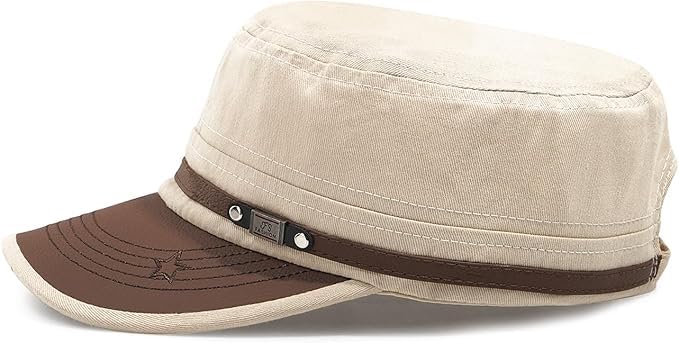Men Women Flat Top Hat Cadet Army Cap Twill Cotton Baseball Military Cap Distressed Sport Brushed Caps Hunting Fishing Hats - color: Beige