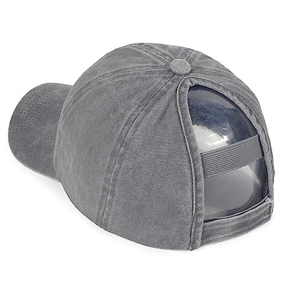 HH HOFNEN Ponytail Hat for Women Washed Distressed Baseball Cap Ponycaps - color: #1-1 Grey