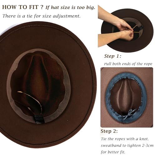 Mens Fedora Hats Wide Brim Felt Panama Hat Dress Hat with Feather - color: A-khaki