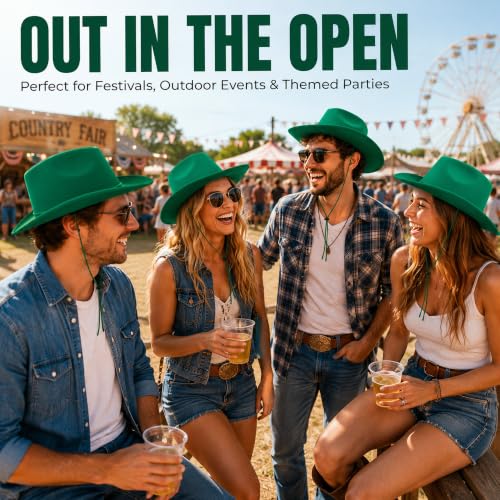 COLLECT PRESENT Plain Felt Cowboy & Cowgirl Hat for Men and Women | Western Studded Cowboy Hat in Adult Sizes - color: Green