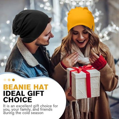 HAMUNI Slouchy Beanie for Women Men Soft Cotton Chemo Hats Double-Layer Warm Beanie Cap for Daily Wear & Transitional Seasons - color: Yellow