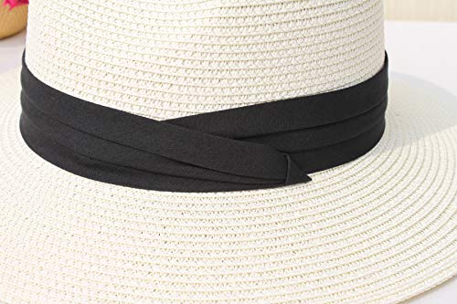 AQOKKA Summer Straw Fedora Hat for Women Men Travel Panama Hat with Wide Brim Roll Up Sun Hat for Beach Outdoor UPF 50+ - color: 1 Pack: Milky White a