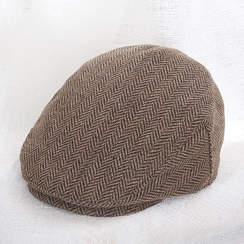 Boy-Kids Vintage Newsboy-Caps Tweed-Herringbone Pageboy-Beret-Caps 20s Flat-Gatsby Cabbie-Hat 4-9Y - color: Gray Brown