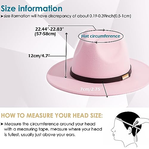 Fedora Hats for Men Wide Brim Panama Hat with Classic Belt - color: Pink