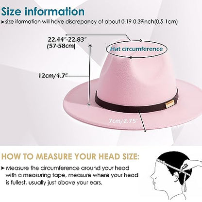 Fedora Hats for Men Wide Brim Panama Hat with Classic Belt - color: Pink