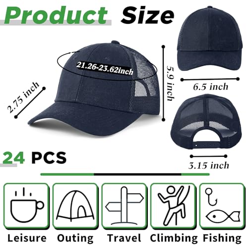Suhine 24 Pcs Blank Trucker Hat Bulk,Unisex Baseball Cap - color: Black Blue Gray